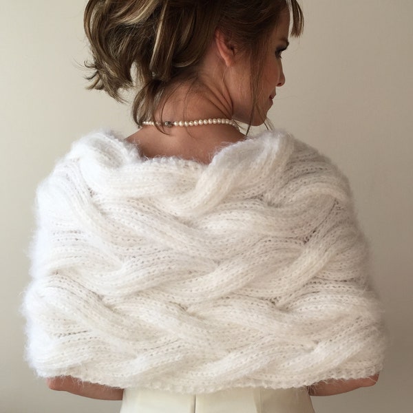 Winter Wedding shawl, ivory warm bridal wrap,