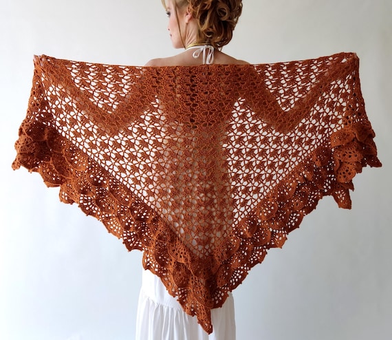 Burnt Orange Shawl, Cinnamon Wrap, Rust Capelet, Cotton Bridal