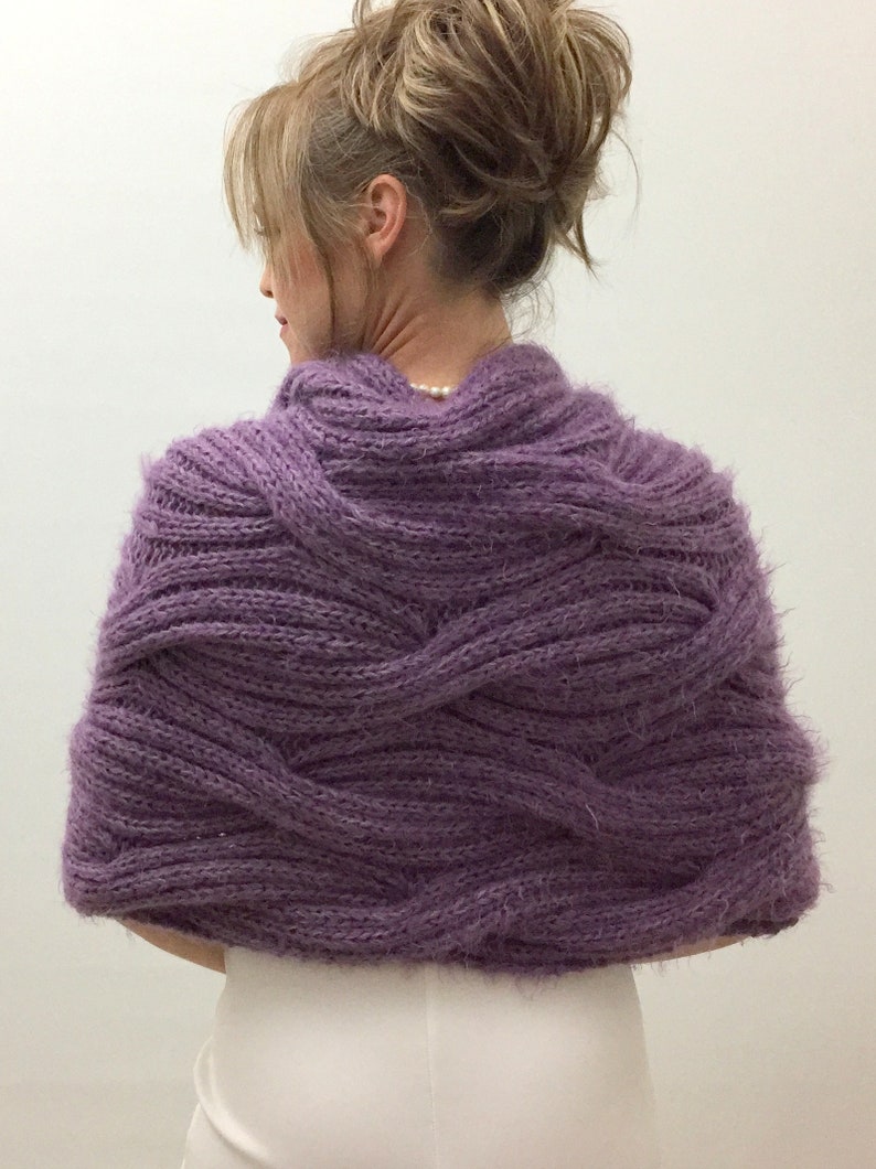 Wedding Shawl, Bridal Wrap, Purple Cape, Violet Bridesmaid Gift, Mohair Bride Bolero, Fuzzy Cover Up, Knit, Winter wedding, Fast Shipping image 3