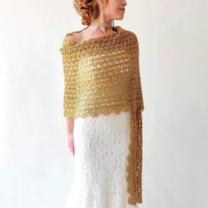 Gold glitter stole, sparkly evening shawl, shiny wrap, bridal wedding cover up, mother of bride, gift for her, lacy rectangular scarf