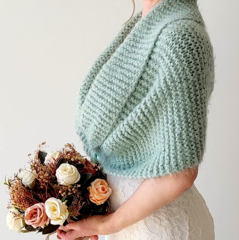 Sage green wedding shawl, knit fuzzy wrap, mint bridal cover up, wool shawl, fall winter wedding, bridesmaid gift, warm fall winter, mohair image 3