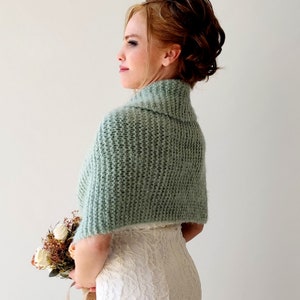 Sage green wedding shawl, knit fuzzy wrap, mint bridal cover up, wool shawl, fall winter wedding, bridesmaid gift, warm fall winter, mohair image 4