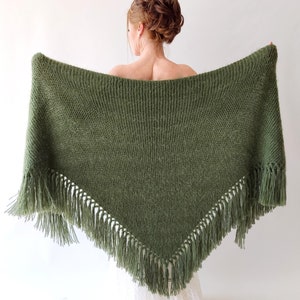 Winter Wedding Shawl, green knit wrap, olive bridal cover up, khaki wool shawl, fall winter wedding, bridesmaid gift, warm, fringed, mohair