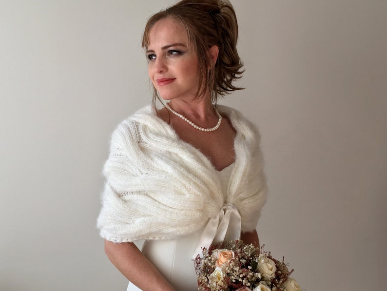 Winter Wedding Shawl, Bridal Bolero, Bridesmaid Shrug, Bride Ivory Cape, Bridal Scarf, Wedding Shawl, Evening Wrap, Wedding Coverup image 4