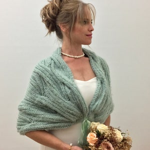 Sage green wedding shawl, knit fuzzy wrap, mint bridal cover up, wool shawl, fall winter wedding, bridesmaid gift, warm mohair, pale mint