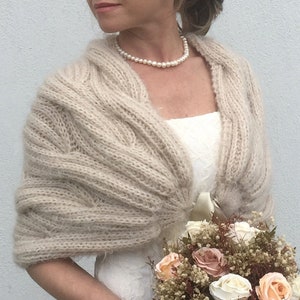 Winter wedding shawl, bridal wrap, bridesmaid stole, bride bolero, evening shrug, warm scarf, bride cover up, fall winter cape, plus size