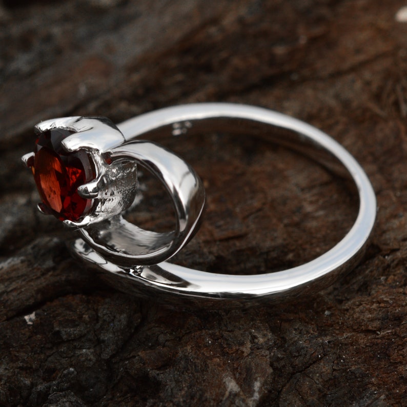 Solid 925 Silver Solitaire Ring Natural Red Garnet Ring Free Shipping Dainty Promise Ring Gift ForHer Natural Garnet Ring Tarnish Free