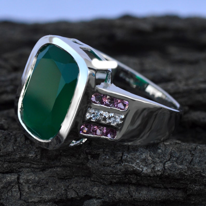 Gift For Her Natural Green Onyx Ring Natural Gemstone Free Shippi Solid 925 Silver Tarnish Free Anniversary Ring Pink Tourmaline Ring