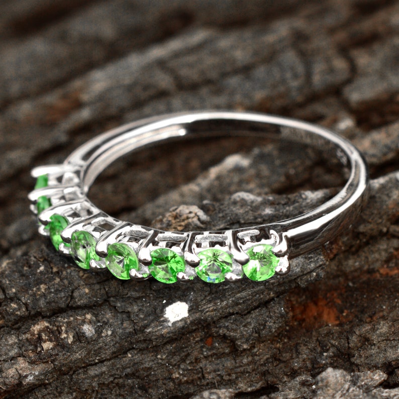Dainty Promise Ring Natural Tsavorite Garnet Ring Half Eternity Band Ring Engagement Ring Mother/'s Day Gift For Mom Solid 925 Silver