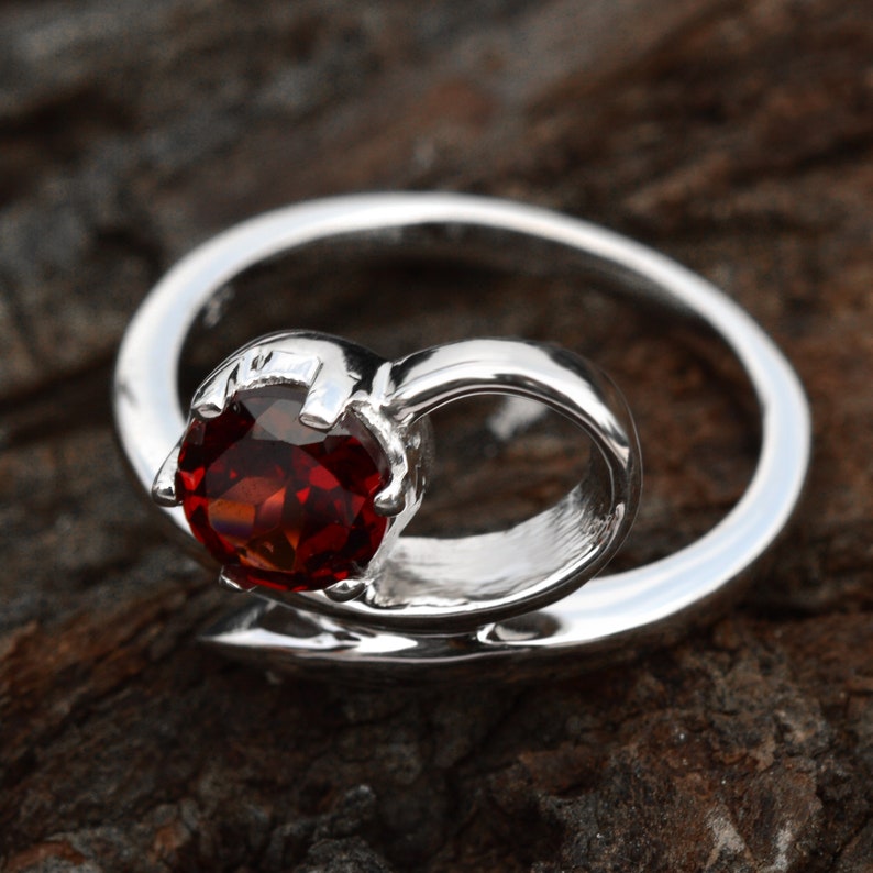 Solid 925 Silver Solitaire Ring Natural Red Garnet Ring Free Shipping Dainty Promise Ring Gift ForHer Natural Garnet Ring Tarnish Free