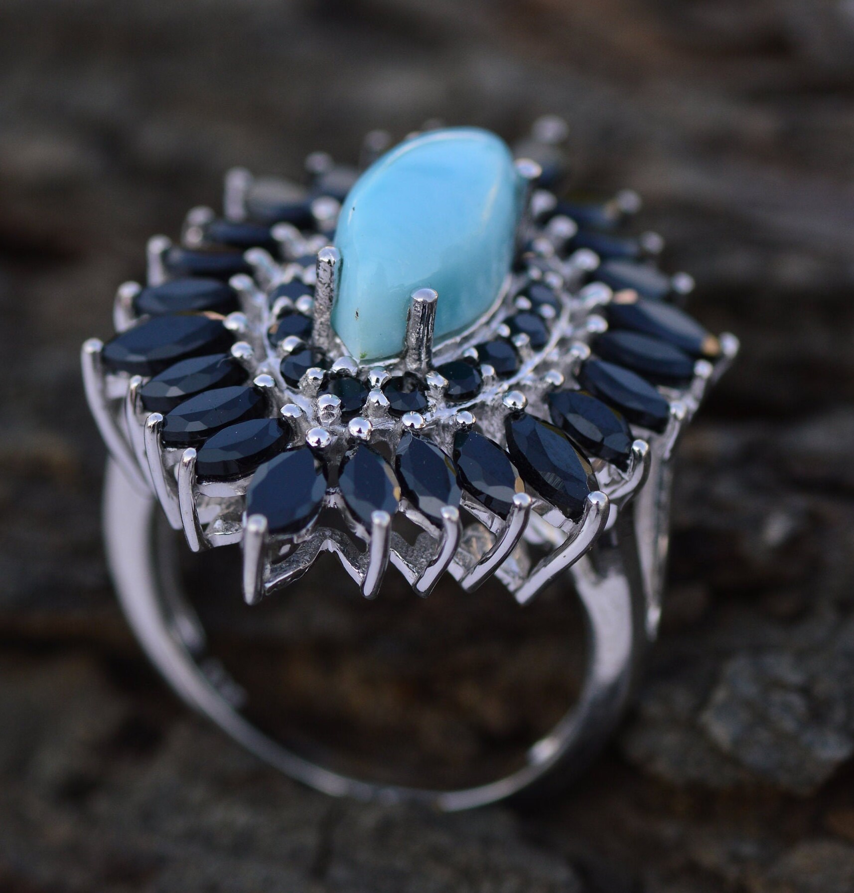 Natürliche Larimar Ring solide 925 Silber Cluster Ring | Etsy