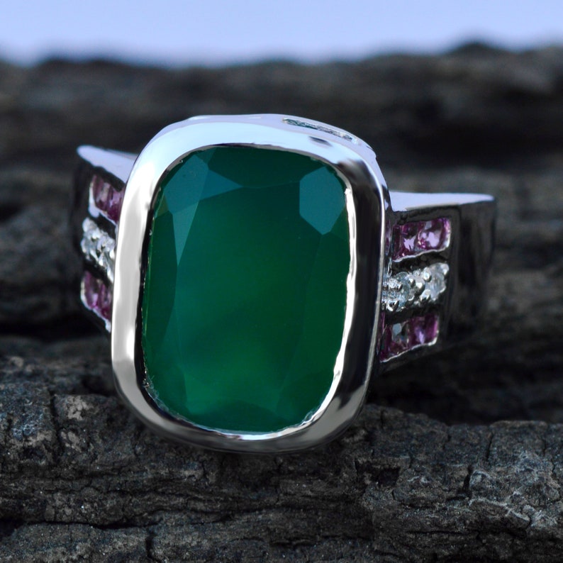 Gift For Her Natural Green Onyx Ring Natural Gemstone Free Shippi Solid 925 Silver Tarnish Free Anniversary Ring Pink Tourmaline Ring