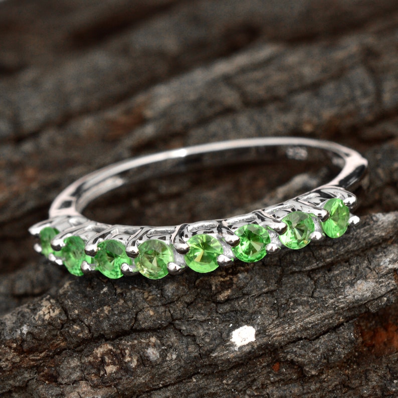 Dainty Promise Ring Natural Tsavorite Garnet Ring Half Eternity Band Ring Engagement Ring Mother/'s Day Gift For Mom Solid 925 Silver