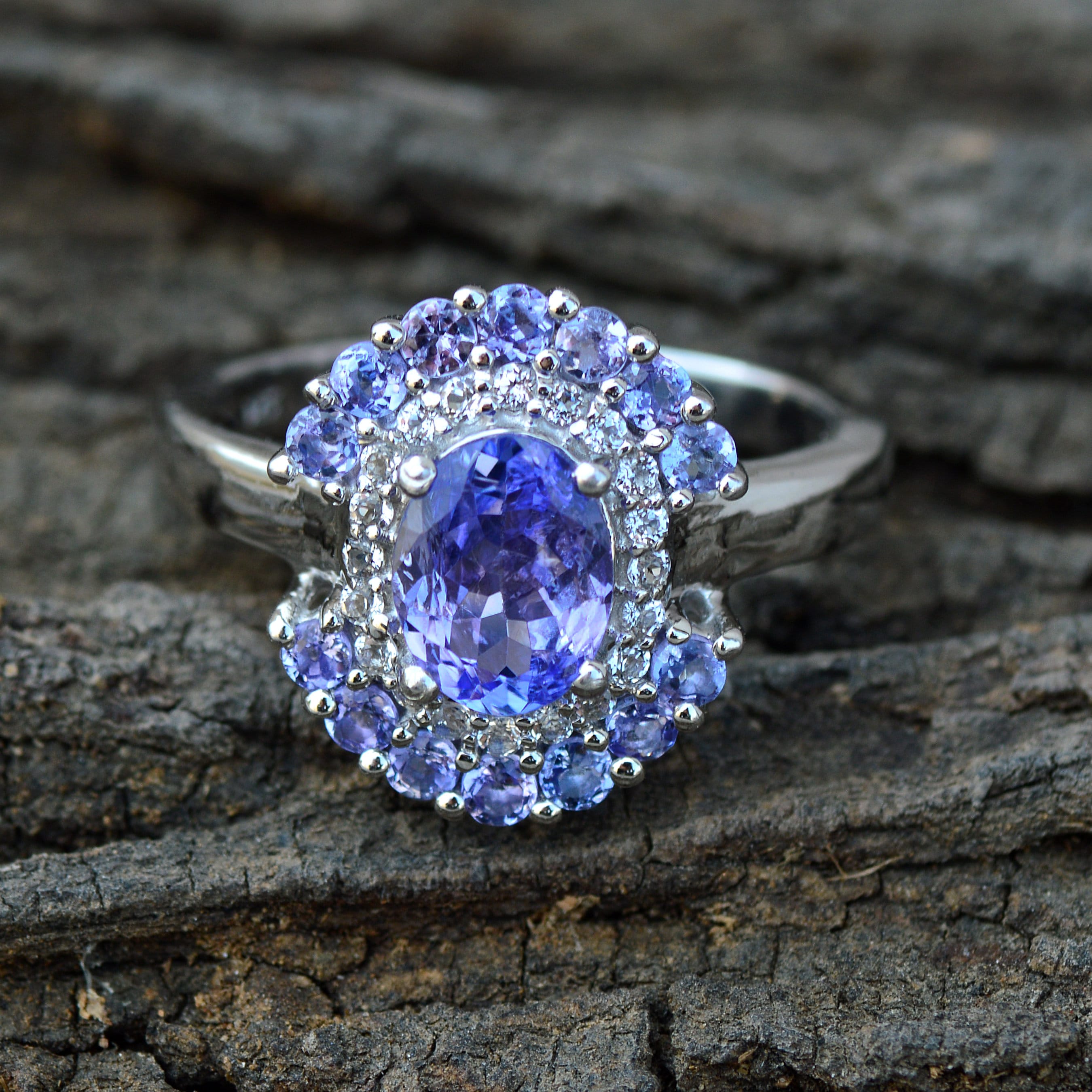 Natural Tanzanite Ring Solid 925 Sterling Silver Cluster Etsy