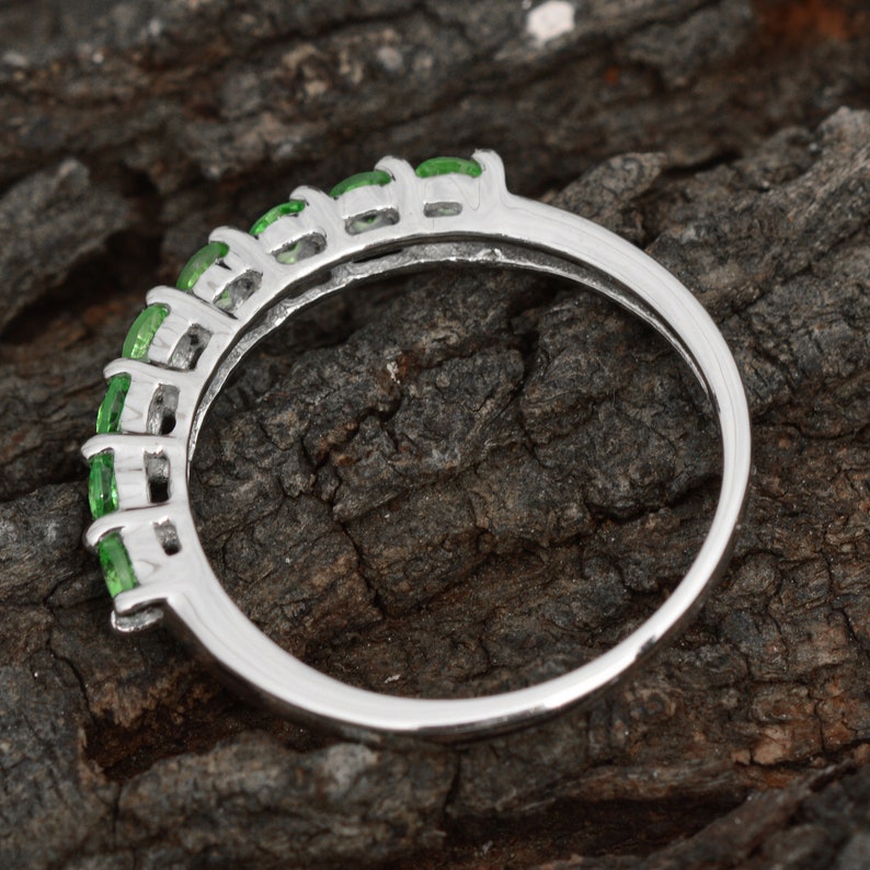 Dainty Promise Ring Natural Tsavorite Garnet Ring Half Eternity Band Ring Engagement Ring Mother/'s Day Gift For Mom Solid 925 Silver