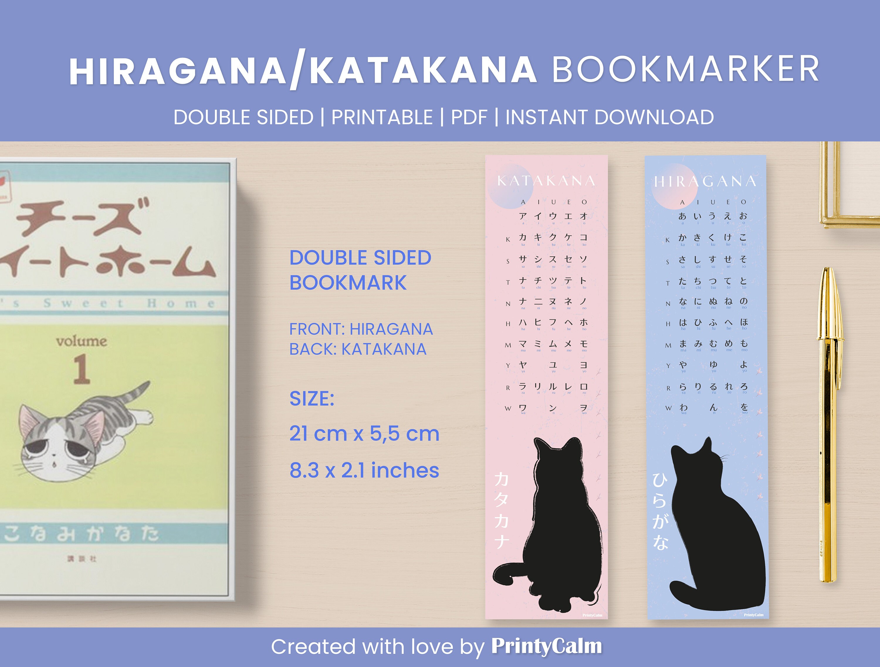 Hiragana & Katakana Bookmarkers Printable Japanese Bookmarkers Hiragana