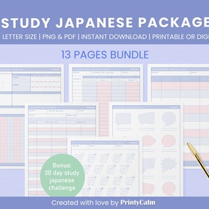 Japanese study package - Japanese starter pack - Japanese study template | Hiragana, Katakana, kanji practice sheets