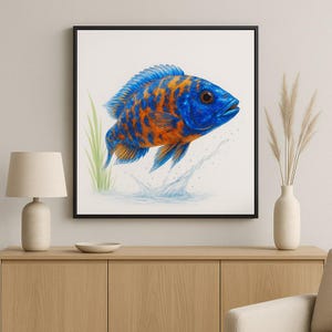 Cichlid Wall Art Print – Digital Download, Fish Artwork, Tropical Aquarium Decor, Printable Art