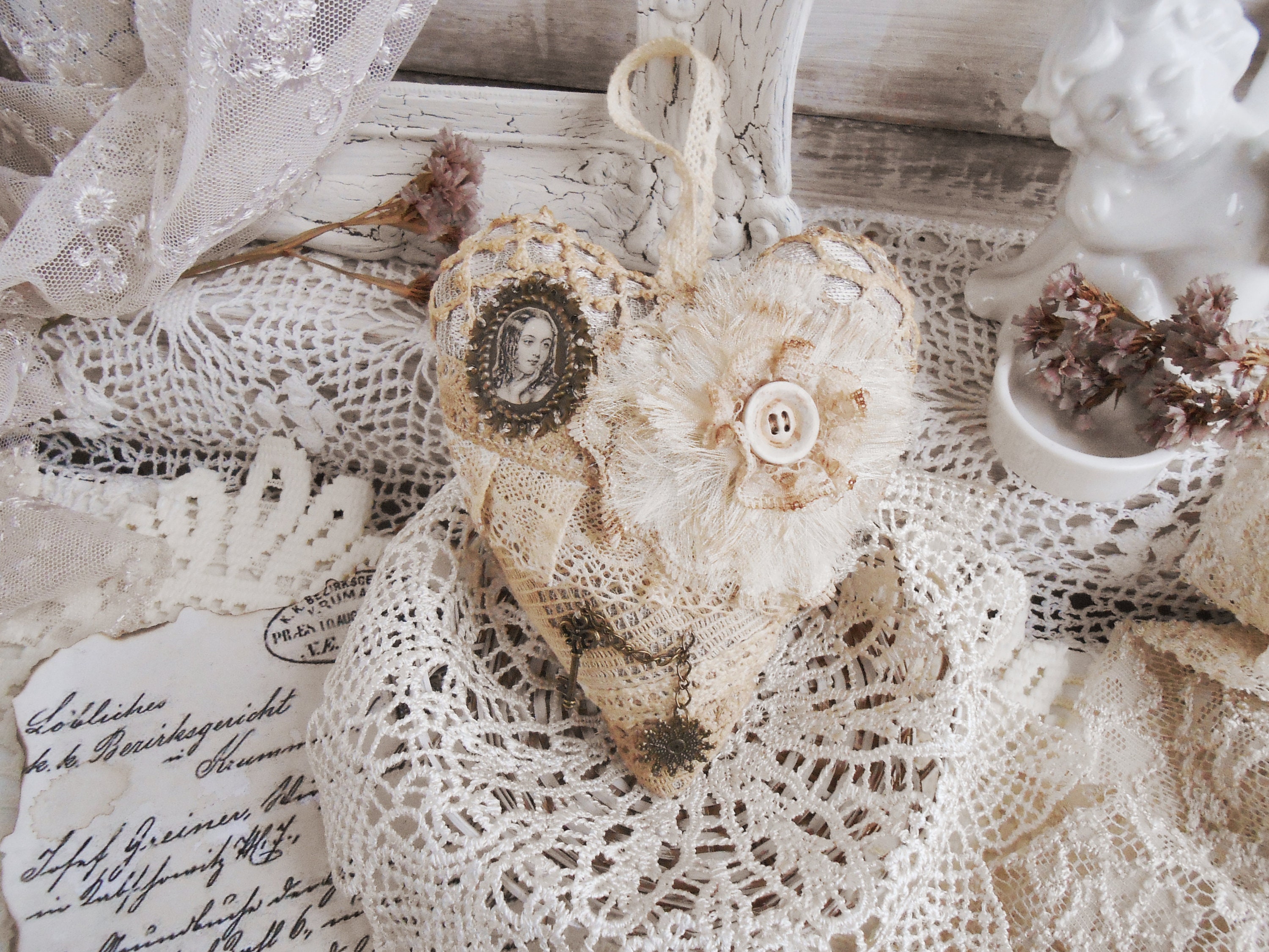 Heart shabby chic lace heart vintage interior Etsy