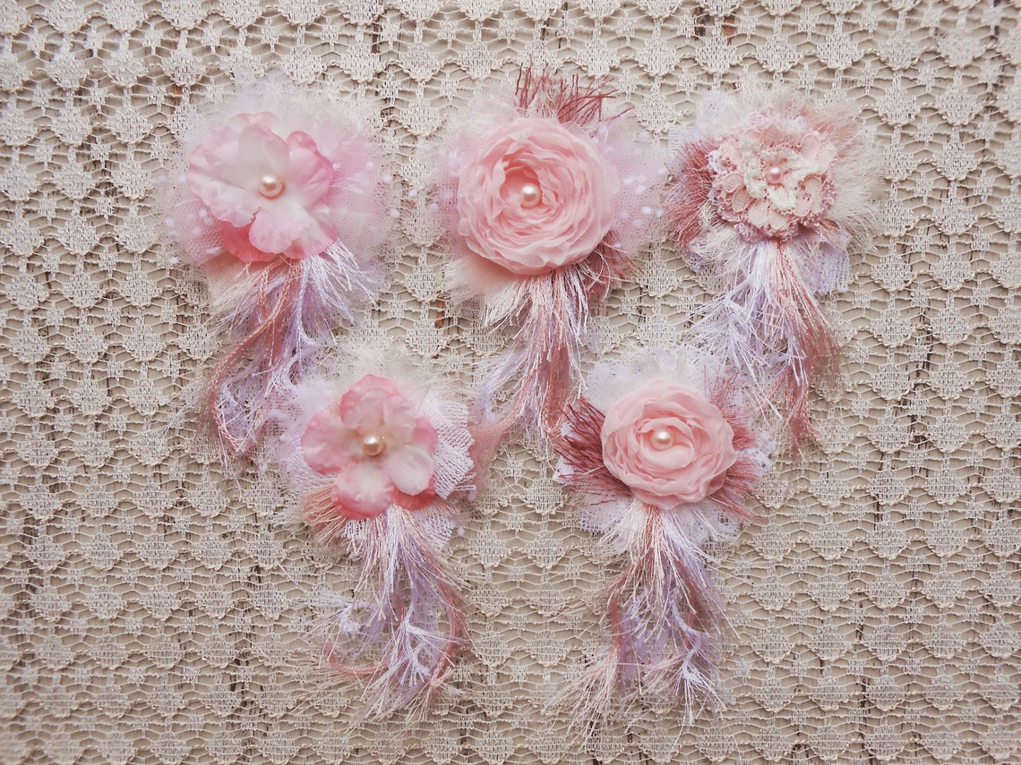 Set von 5 schäbige schicke Blumen handgemachte Blumen weiß | Etsy