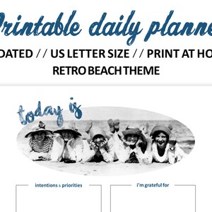Printable daily planner page, Bullet journal insert, Undated blank planner, Planner inserts, Organizer inserts, Retro beach, US Letter