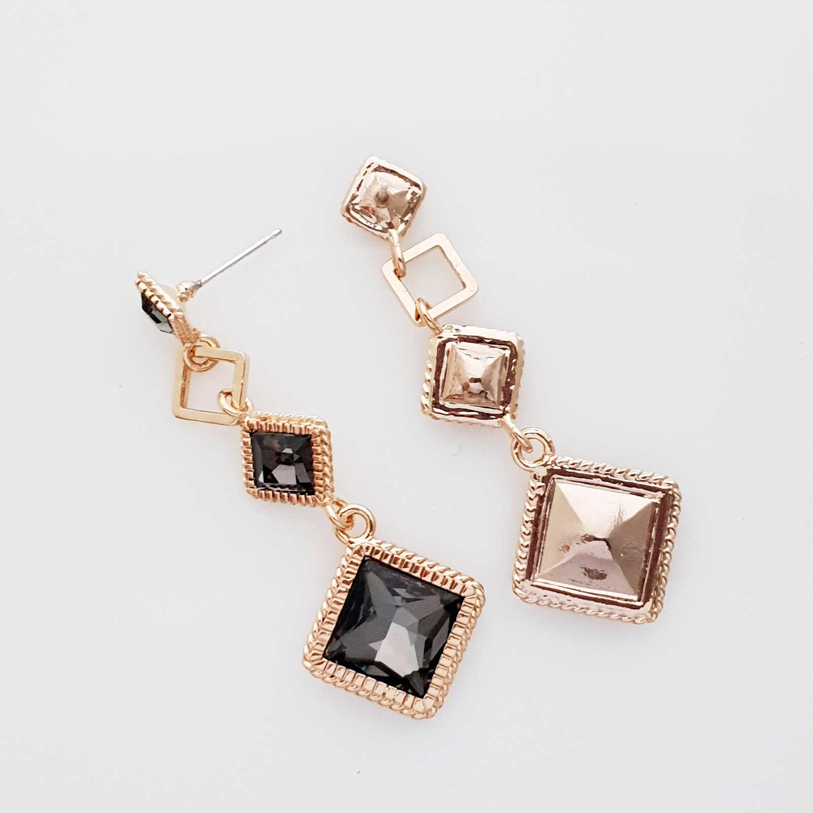 Rhombus Dangle Earrings Rhombus Drop Earrings Black Etsy