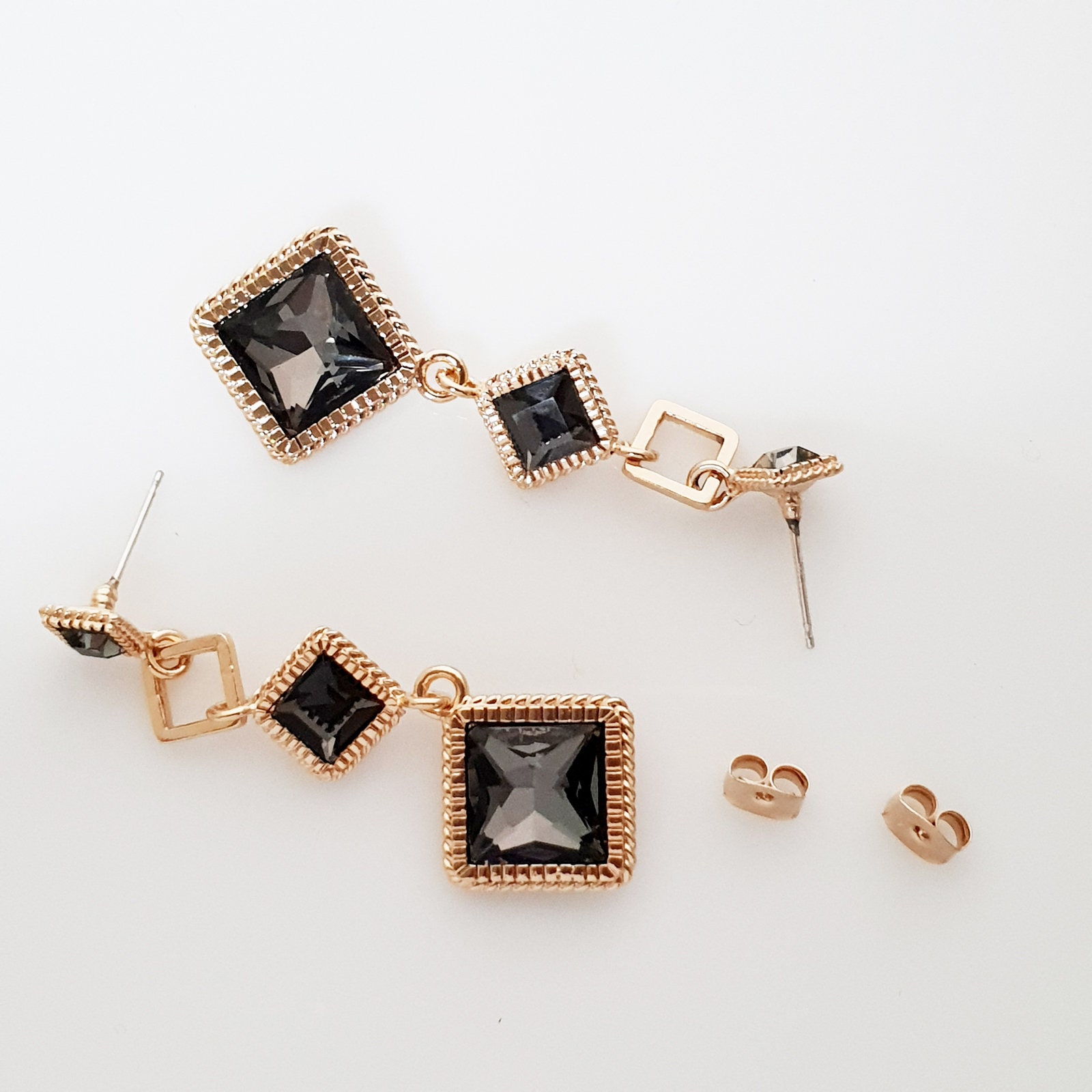 Rhombus Dangle Earrings Rhombus Drop Earrings Black Etsy UK