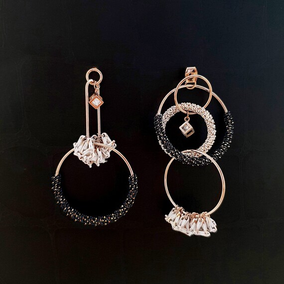 Open Circle Round Bar Drop Dangle Earrings Unbalanced Cascade Earrings Chandelier Earrings Cubic Zirconia Rhinestone Titanium Gold Tone
