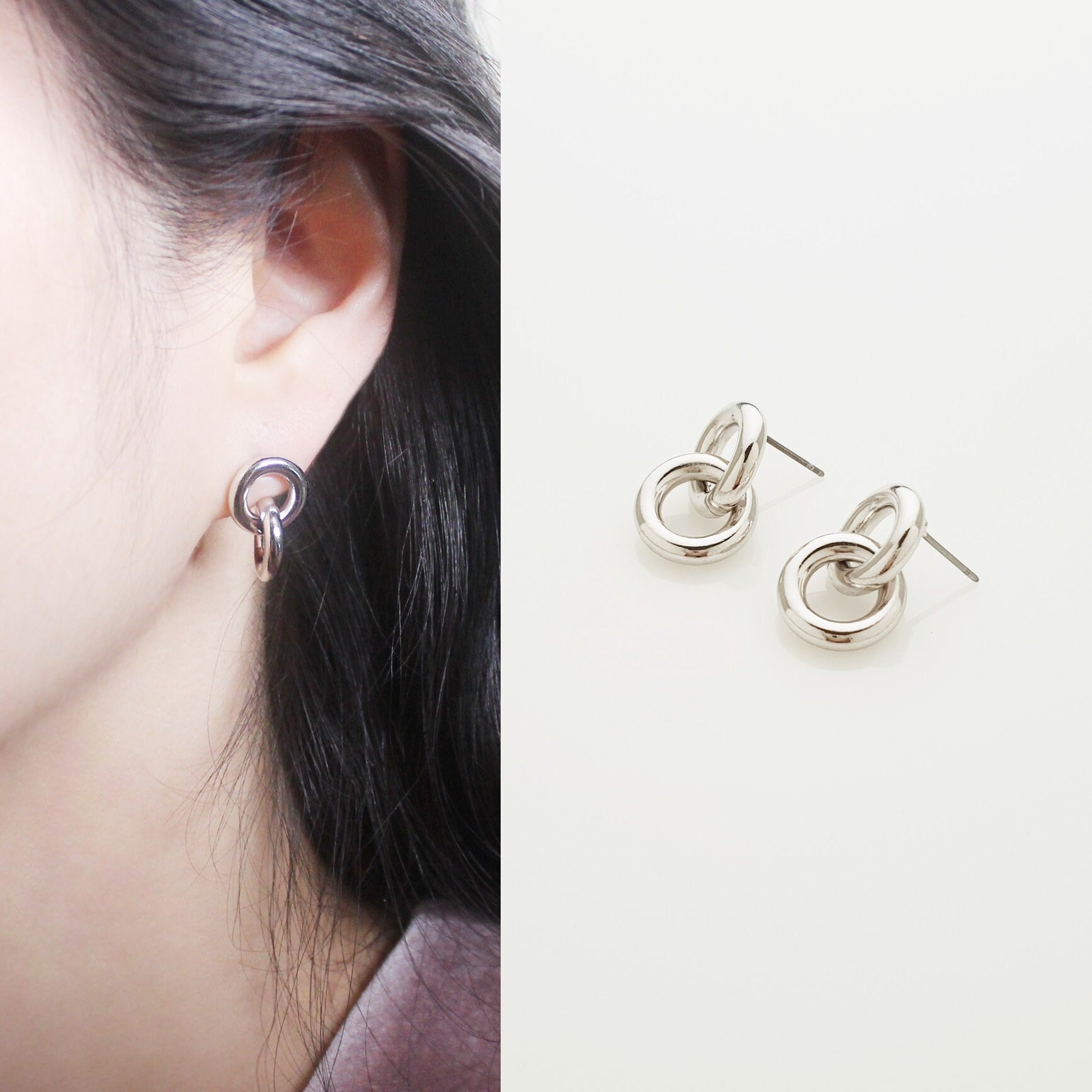 Bold Double Circle Drop Dangle Earrings Twin Round Earrings Etsy