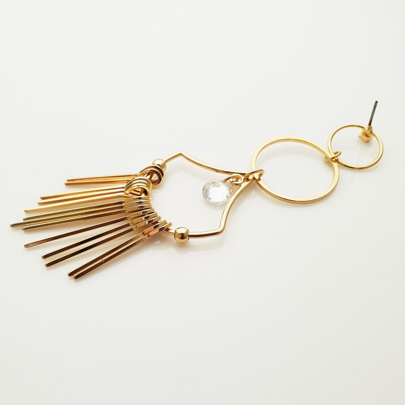Open Circle Round Bar Drop Dangle Earrings Unbalanced Cascade Earrings Chandelier Earrings Cubic Zirconia Rhinestone Titanium Gold Tone