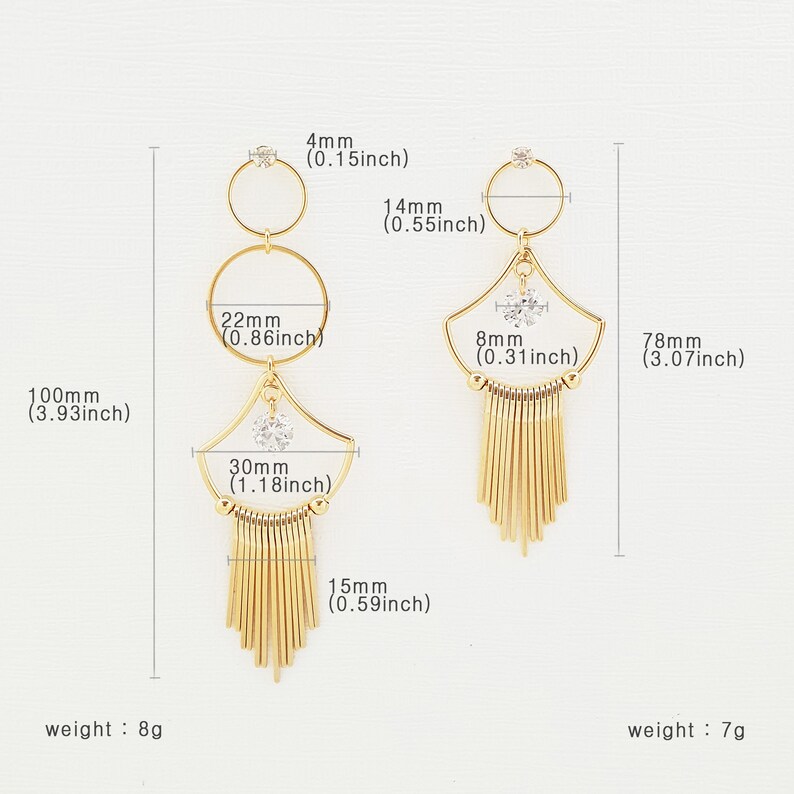 Open Circle Round Bar Drop Dangle Earrings Unbalanced Cascade Earrings Chandelier Earrings Cubic Zirconia Rhinestone Titanium Gold Tone