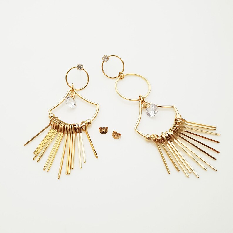 Open Circle Round Bar Drop Dangle Earrings Unbalanced Cascade Earrings Chandelier Earrings Cubic Zirconia Rhinestone Titanium Gold Tone