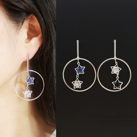 Open Circle Round Bar Drop Dangle Earrings Unbalanced Cascade Earrings Chandelier Earrings Cubic Zirconia Rhinestone Titanium Gold Tone