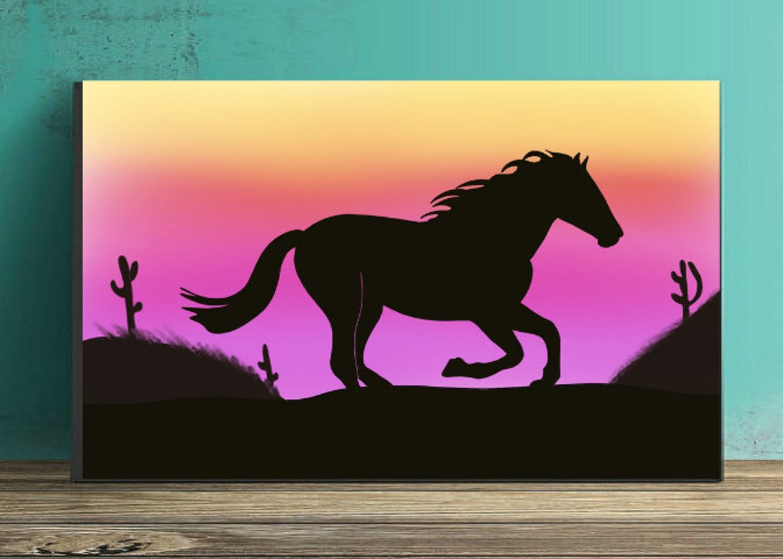 Horse Silhouette in the Sunset Printable Art Horse Silhouette Etsy