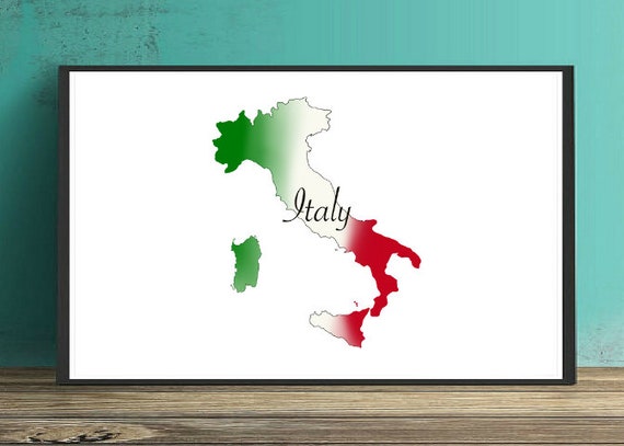 Italy Map And Flag Print Printable Italy Italy Map Print Etsy