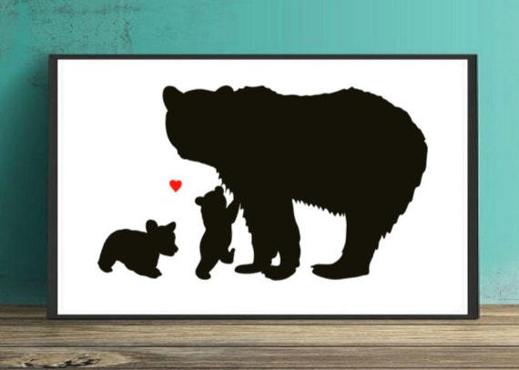 Bear And Baby Bear Silhouette Print Bear Black And White Etsy