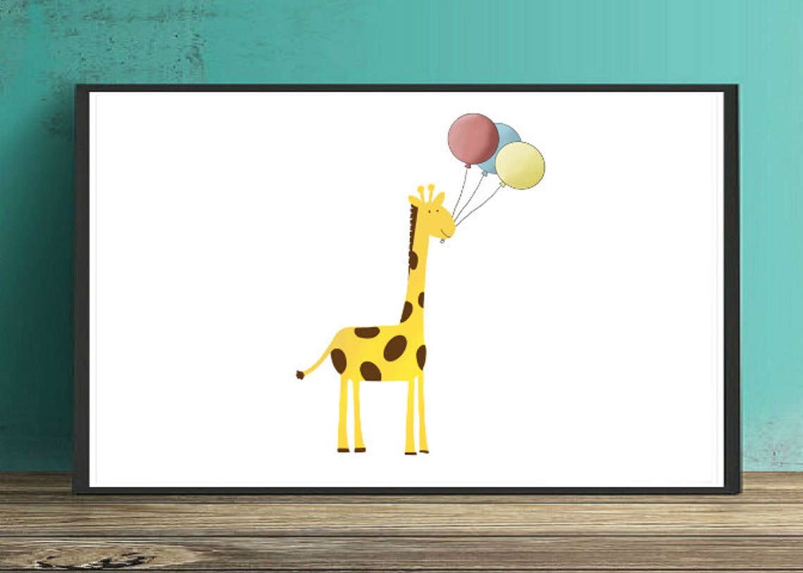 Giraffe With Balloons Print Giraffe Nursery Decor Printable Etsy