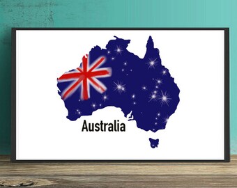 Australia Map and Flag Print, Australia Print, Australia Flag Print, Australia Map Decor, Australian Print, Printable Australia 2 PNG 1 JPG