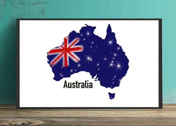 Australia Map And Flag Print Australia Print Australia Flag Etsy
