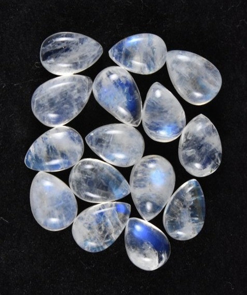 8 to 17 mm mix size Blue Fire Rainbow Moonstone Cabochon Approx 15pc Pear WHOLESALE Lot Calibrated Flash Moonstone Cabs Polished Gemstone