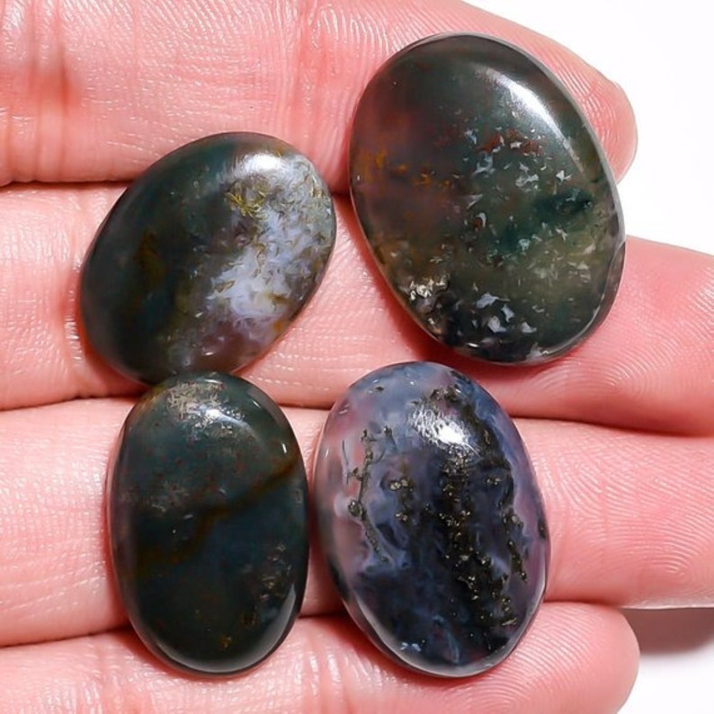 quality 4 Pieces Green Moss Agate Cabochons Lot 15 to 18 Oval Shape Natural Agate Gemstones Cabs Loose Stones AAA