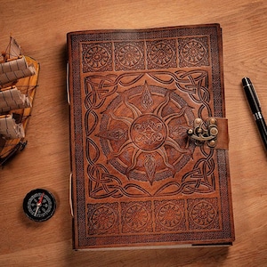 A4 Leather Notebook Journal Handmade Diary Spell Grimoire Book of Shadows Sketchbook Academic Travel Diary Vintage Witchy Gift for Him Her image 1