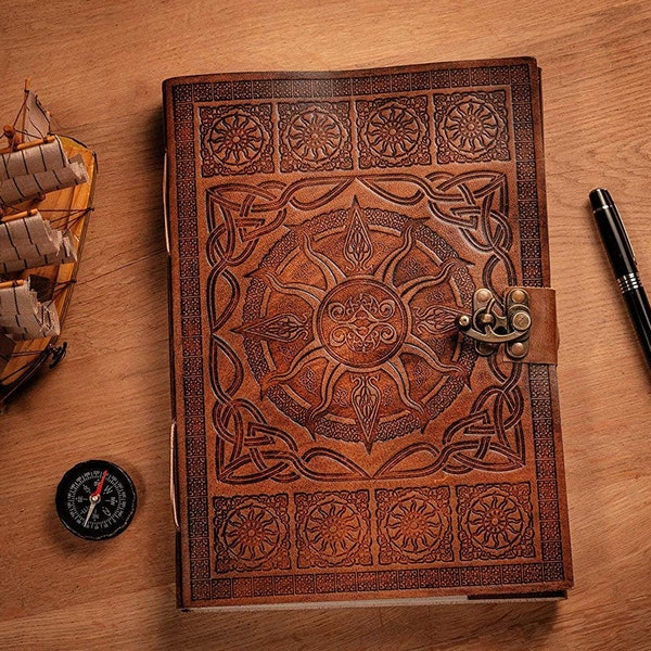 A4 Leather Notebook Journal Handmade Diary | Spell Grimoire Book of Shadows Sketchbook Academic Travel Diary Vintage Witchy Gift for Him Her
