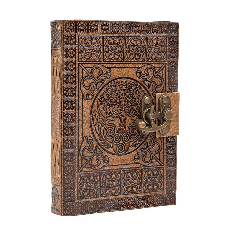 Lederen A5 dagboek handgemaakte notebook Celtic Echt leer Vintage cadeau levensboom Grimoire Schaduwspreukboek Schetsboekreizen afbeelding 6