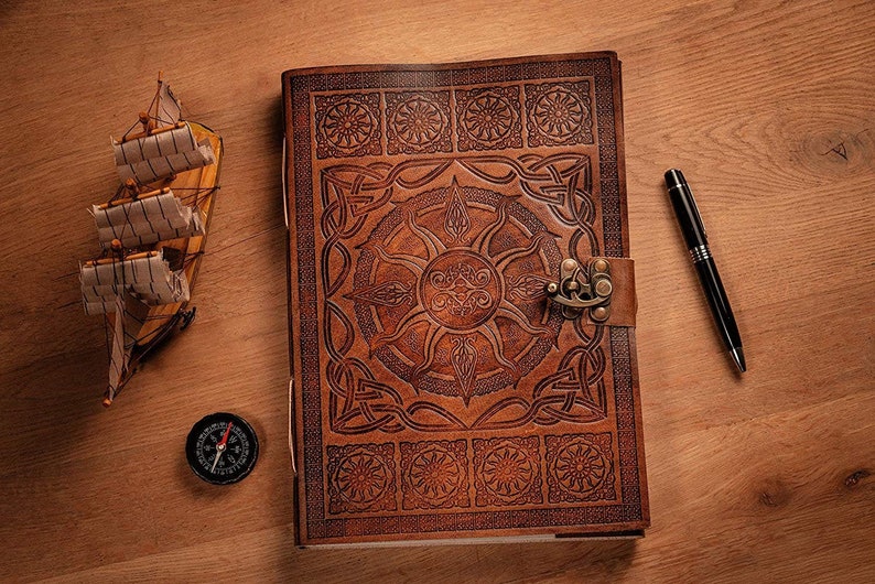 A4 Leather Notebook Journal Handmade Diary Spell Grimoire Book of Shadows Sketchbook Academic Travel Diary Vintage Witchy Gift for Him Her image 1