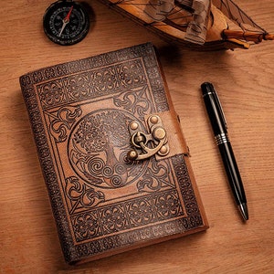 Carnet de notes artisanal A5 en cuir Celtique | Cadeau vintage en cuir véritable arbre de vie | Grimoire Shadow Spell Book Sketchbook Travels