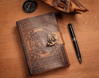 Handcrafted A5 Leather Journal | Celtic Tree of Life, Sketchbook