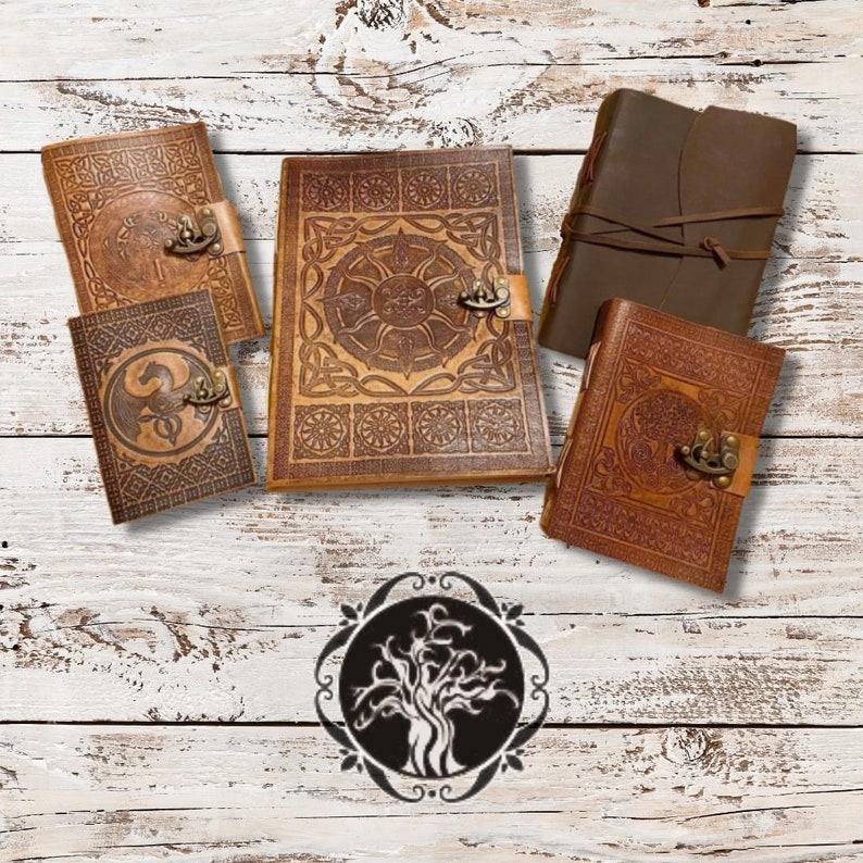 A4 Leather Notebook Journal Handmade Diary Spell Grimoire Book of Shadows Sketchbook Academic Travel Diary Vintage Witchy Gift for Him Her image 10