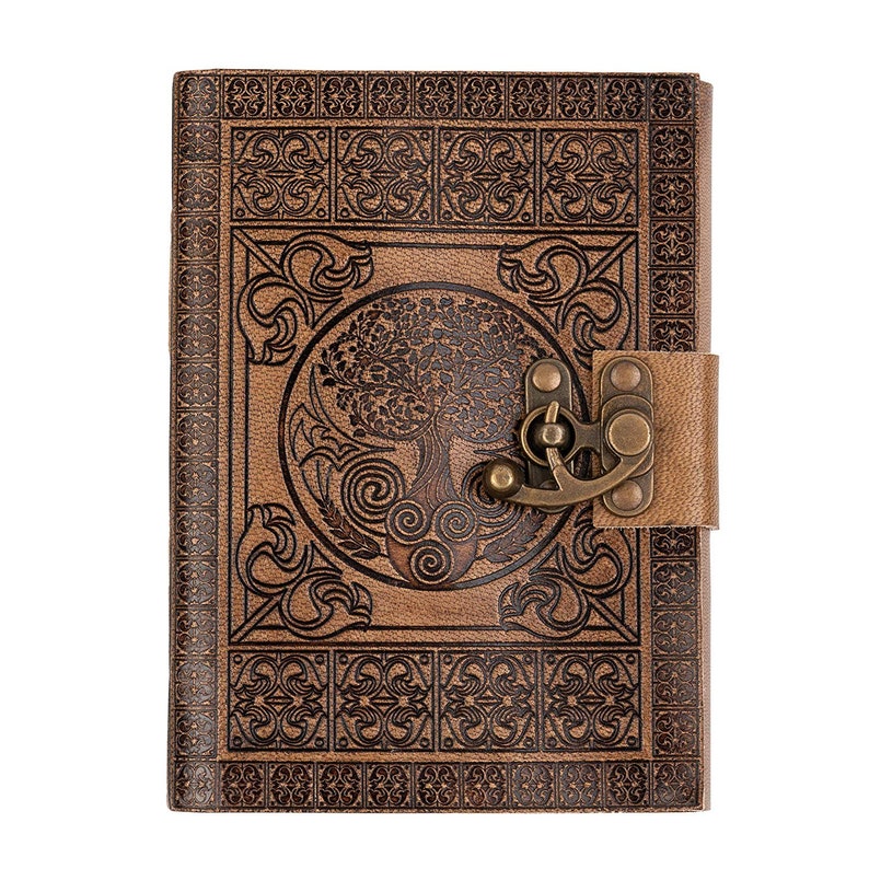 Lederen A5 dagboek handgemaakte notebook Celtic Echt leer Vintage cadeau levensboom Grimoire Schaduwspreukboek Schetsboekreizen afbeelding 9