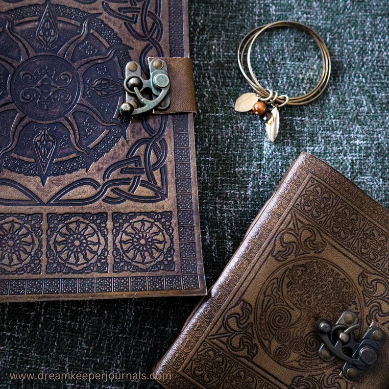 A4 Leather Notebook Journal Handmade Diary Spell Grimoire Book of Shadows Sketchbook Academic Travel Diary Vintage Witchy Gift for Him Her image 7